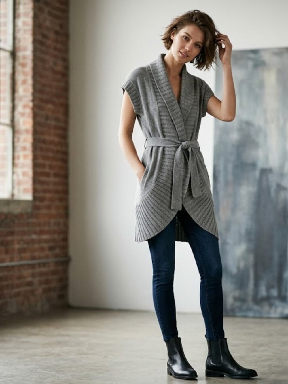 BCBG Max Azria‎ Long Knitted Gray Sweater Sz XSmall